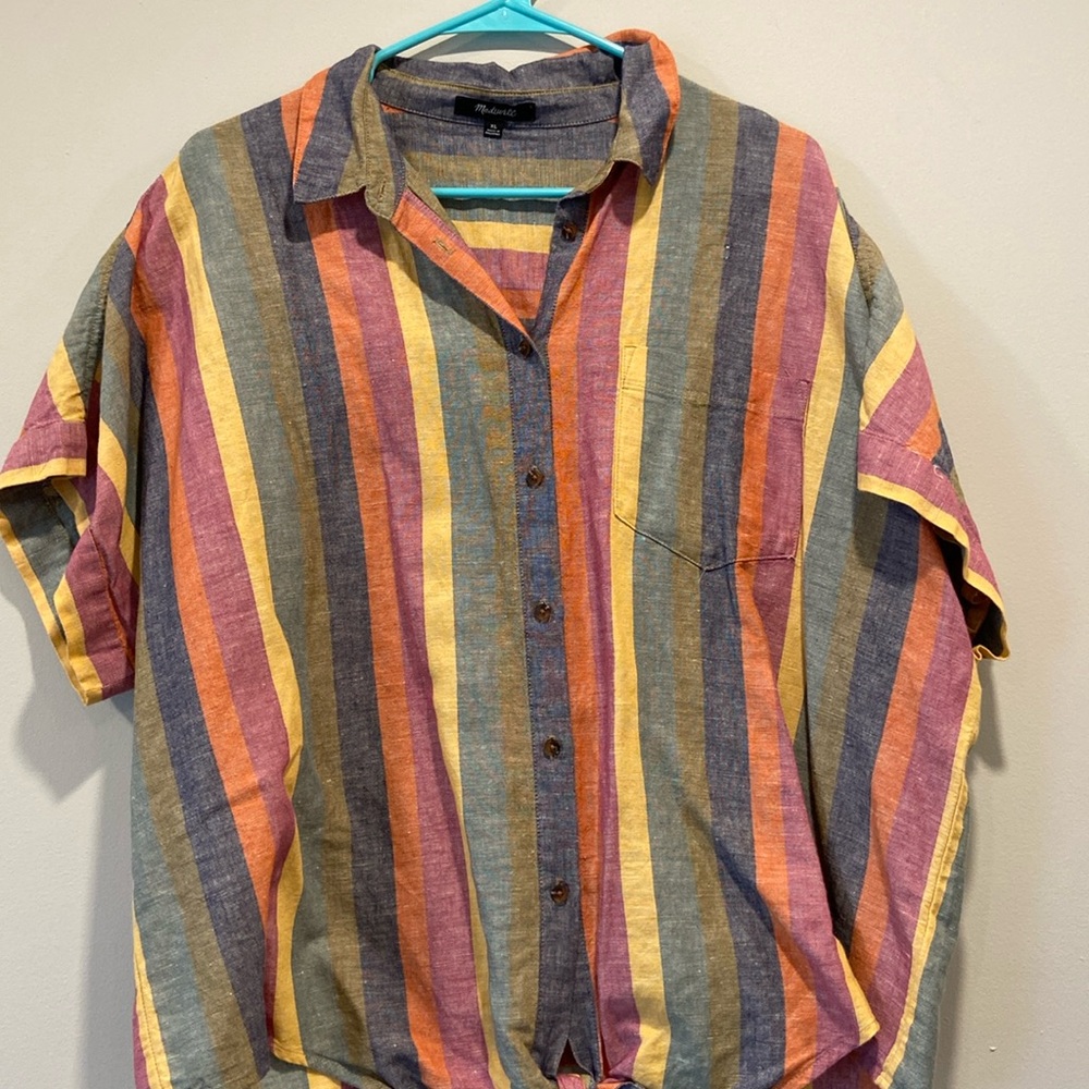 madewell linen button shirt sleeve striped shirt